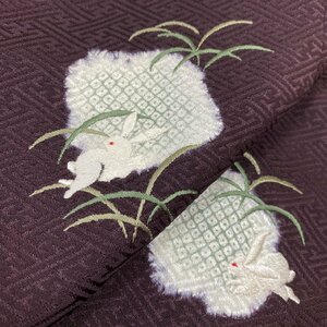  kimono month flower embroidery aperture stop rabbit fine pattern unused goods silk ki1657