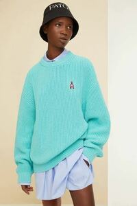 PATOU / Jean pato-Fragrance Patch Jumper perfume patch knitted oversize low gauge emerald green blue cotton wool 