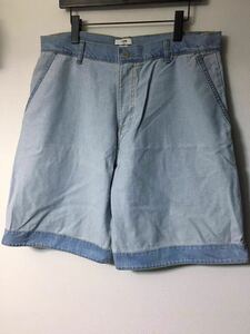 CMMN SWDN inside out Denim short pants wide buggy repeated construction 52 ride blue half 