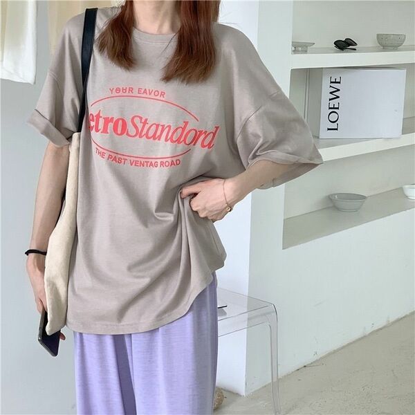 【人気商品】レディース　半袖　Tシャツ　2XL　オーバーサイズ　英字　ロゴ　韓国