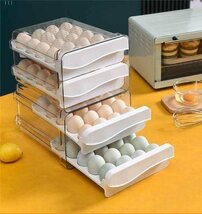 卵ケース 卵収納ボックス 冷蔵庫用 食品保存容器 引き出し式 持ち運び 玉子ケース 区分保管 2段 透明 40個収納_画像9