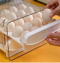 卵ケース 卵収納ボックス 冷蔵庫用 食品保存容器 引き出し式 持ち運び 玉子ケース 区分保管 2段 透明 40個収納_画像3