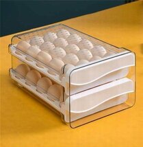 卵ケース 卵収納ボックス 冷蔵庫用 食品保存容器 引き出し式 持ち運び 玉子ケース 区分保管 2段 透明 40個収納_画像1