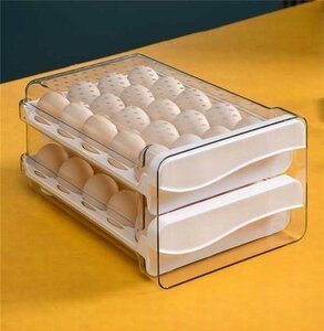 卵ケース 卵収納ボックス 冷蔵庫用 食品保存容器 引き出し式 持ち運び 玉子ケース 区分保管 2段 透明 40個収納
