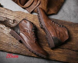  boots men's boots shoes Work boots bike boots shoes leather shoes Rider's rice manner military casual Brown 26cm