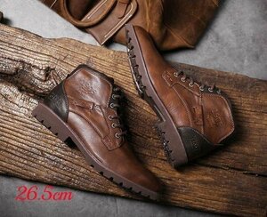  boots men's boots shoes Work boots bike boots shoes leather shoes Rider's rice manner military casual Brown 26.5cm