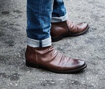 ブーツ　チェルシーブーツ メンズ シューズ　マーティンブーツ　革靴　PUレザー ライダース ハイカット 紳士靴 四季兼用　ブラウン　25cm_画像7