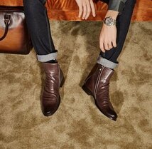 ブーツ　チェルシーブーツ メンズ シューズ　マーティンブーツ　革靴　PUレザー ライダース ハイカット 紳士靴 四季兼用　ブラウン　25cm_画像4