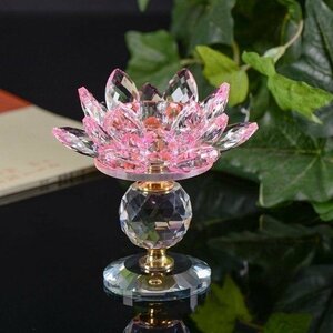 燭台 キャンドルホルダー クリスタルガラス 蓮の花 ロータス ローソク立て 置物 風水　2点セット　ピンク