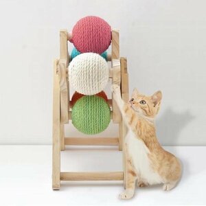 猫 おもちゃ 爪研ぎ ネコ　ペット用品 猫用品 木製　回転ボール　ボール 安全素材　五つボール