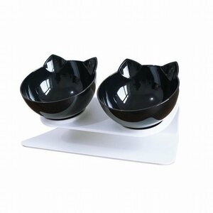  pet goods pet tableware automatic waterer feeder water minute .. dog cat small animals cat ear. dressing up pretty da blue black double bowl 
