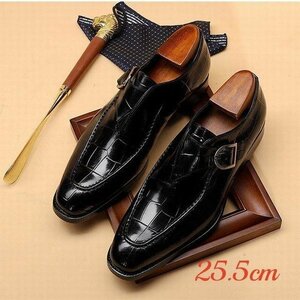 ビジネスシューズ　メンズシューズ 　靴　ロングノーズ　紳士靴 革靴　フォーマル　モンクストラップ　通勤靴　オシャレ ブラック　25.5cm