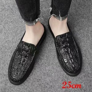  Loafer leather driving shoes black ko type pushed . moccasin original leather U chip leather slip-on shoes heel none slippers black 25cm