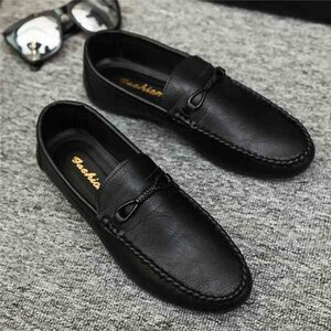  slip-on shoes men's casual shoes Loafer soft car driving ventilation shoes going to school commuting spring autumn winter feeling of luxury imitation leather black 25cm