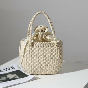  basket bag lady's shoulder pouch braided bag tote bag white 