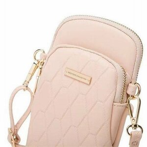  multi case pochette with strap .2way pouch purse shoulder smartphone storage purse lady's plain pink 