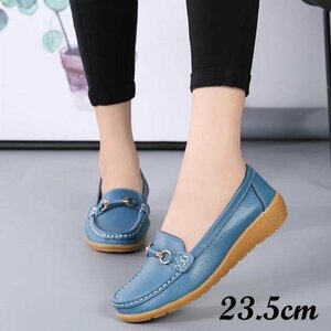  lady's moccasin shoes original leather bit type flat shoes comfort shoes large size impact absorption runs blue 23.5cm