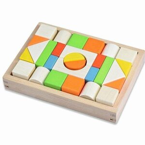 積み木 木製 ブロック モンテッソーリ 木のおもちゃ 天然 カラフル 組立 立体パズル 建物構造　色認識 　知育玩具　28 PCS