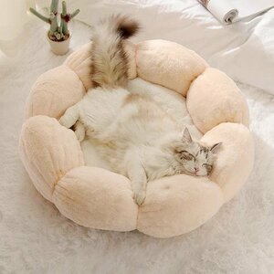 猫 犬 ベッド　ペットベッド ふわふわ　暖か ペット用品　滑り止め　クッション マット　丸ドーナツ　可愛い　秋冬 ピンク Ｍサイズ