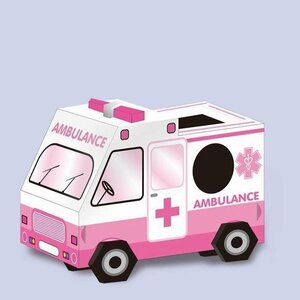 知育工作キット 車 パトカー 消防車 救急車 キッズ 組み立て おもちゃ 紙素材 安全 おうち遊び おうち時間 作る ピンク