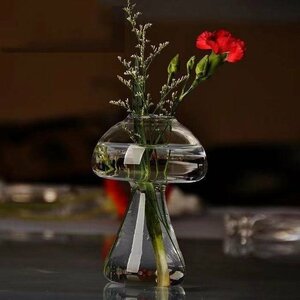 キノコ形　フラワーベース　一輪挿し　水栽培　ガラス花瓶　オシャレ　韓流