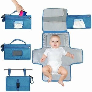  diapers pouch seat diapers change mat mobile Homme tsu pouch waterproof mat diapers exchange diapers inserting with strap folding blue 