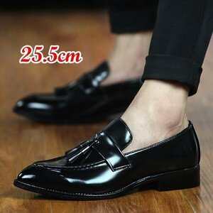 ローファー メンズ スリッポン ビジネスシューズ ドライビング 革靴 紳士靴 タッセルローカット ビンテージ ブラック25.5cm