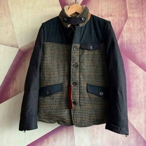 YR-L2( 実寸175 S程度)新品 北欧 ◆高級セレブdesigner* 茶緑 千鳥チェック wool 高品質 軽量 防寒 暖かい ダウンジャケッ