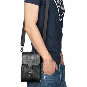  waist hip bag bag diagonal .. smartphone pouch change purse . retro manner walking pouch mountain climbing black 