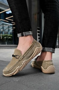 XX-QZTS-22083 KHAKI/40 size 25.cm degree new goods high quality popular new goods the first sale shoes men's original leather Loafer slip-on shoes handmade gong 