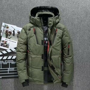 YR-01 緑（実寸2XL)新品◆高級セレブdesigner*スキー 登山 OUTDOOR アウトドア ジャンパー ブルゾン 無地 フード付き ダウンコート