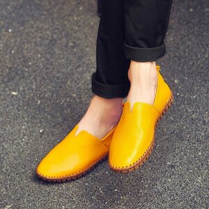 XX-fzld-995 size 40 yellow new goods Loafer men's driving shoes handmade original leather slip-on shoes men's shoes light weight ventilation gentleman shoes 38-50 selection 