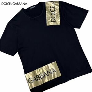  не использовался класс /L размер * Dolce & Gabbana близко год модели Logo любитель чёрный × золотой короткий рукав вырез лодочкой футболка cut and sewn стрейч DOLCE&GABBANA