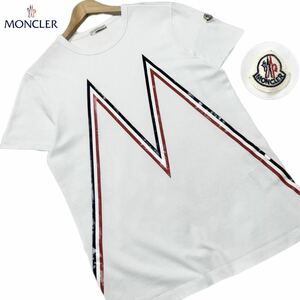 未使用級●MONCLER モンクレール ワッペンロゴ ビッグロゴ 半袖 クルーネック Tシャツ カットソー ホワイト 白 M相当 正規品 メンズ 春夏 