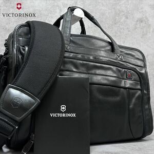 極美品●VICTORINOX ビクトリノックス 2WAY オールレザー 本革 ビジネスバッグ ブリーフケース ショルダー A4可 多機能 2層 自立 ブラック