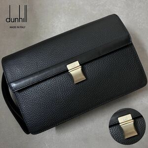 未使用級/高級●dunhill ダンヒル セカンドバッグ クラッチバッグ ビジネスバッグ レザー 本革 シボ 手持ち鞄 ゴルフ ブラック イタリア製