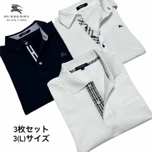  ultimate beautiful goods /3 pieces set * Burberry Black Label London L size hose embroidery short sleeves plume polo-shirt noba check BURBERRY BLACK LABEL