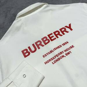 未使用級/現行モデル●BURBERRY バーバリー ビッグロゴ 長袖 シャツ ドレス カジュアル ホワイト 白 M~L相当 コットン 完売品 春夏 メンズ