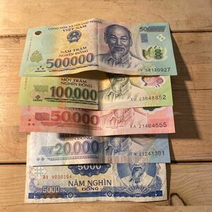 ベトナム紙幣　5,000ドン紙幣以外はプラスチック製です。