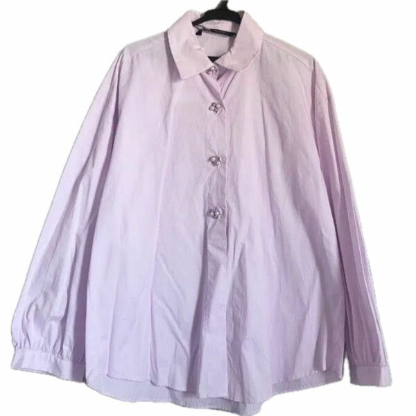 ZARA ブラウス ビジューボタン デザインシャツ 襟付き ブラウス ピンク シャツ 長袖 長袖シャツ トップス