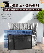 犬用ケージ ステンレス鋼製 キャスター付き 耐荷重250KG 折り畳み式 ダブルドア/トレー/マット/給餌器付き 110*72*92cm_画像7