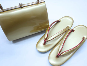 《京都一輝堂》【着物】 和装小物 草履 バッグ セット エナメル シンプル Lサイズ 24.5cm 24W-2501