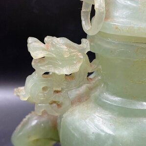中国 翡翠 香炉 高さ18.5センチ 置物 天然石 細密細工 ジャンク品 （HA056）の画像6