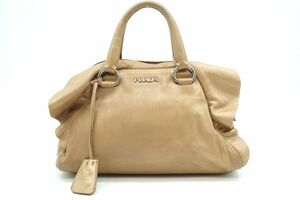 1円〜 プラダ ハンドバッグ トート BL0542 フリル ラッフル ロゴ キー カデナ レザー パール ベージュ PRADA 8517h