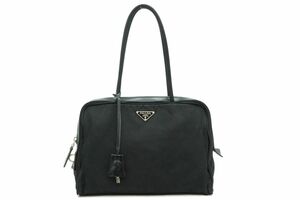 1円〜 プラダ ミニ ショルダー バッグ トート 三角ロゴプレート 鍵付き テスートナイロン 黒 ブラック PRADA 8524h