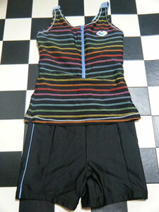 arena Arena woman swimsuit all-in-one size L(11) D5873 black Rainbow width . half Zip setup manner 