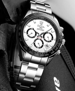 新品未使用★日本未入荷★FAlR高級メンズ腕時計 クロノグラフ 金属ベルト 白 シルバー ウブロHUBLOTフランクミュラー エイプ ファンに人気