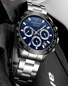 新品未使用★日本未入荷★FAlR高級メンズ腕時計 クロノグラフ 青 ブライトリングシチズンCITIZENダンヒルブルガリディーゼル ファンに人気