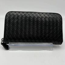 1円●美品●BOTTEGA VENETA ボッテガヴェネタ 長財布 イントレチャート ラウンドウォレット ジップ レザー ブラック 黒 メンズ 男女兼用_画像2