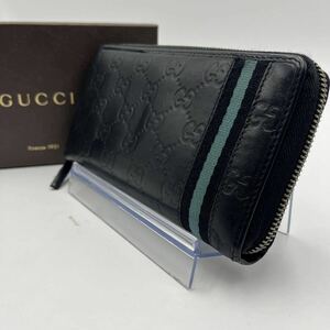 1 иен * трудно найти *GUCCI Gucci длинный кошелек раунд Zip бумажник Sherry линия GGsima Inter locking кожа черный мужской мужчина женщина 